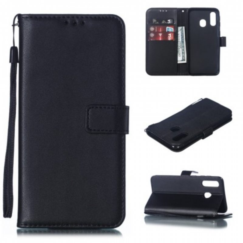 Kotelot Samsung Galaxy A40 Suojaketju Kuori Strappy Leather Effect