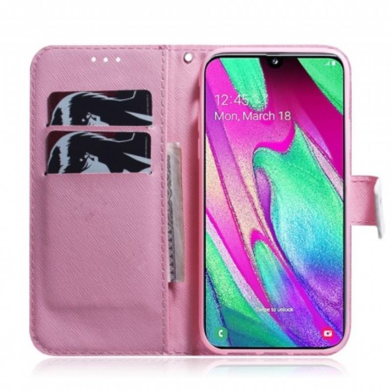 Nahkakotelo Samsung Galaxy A40 Flower Dusty Pink
