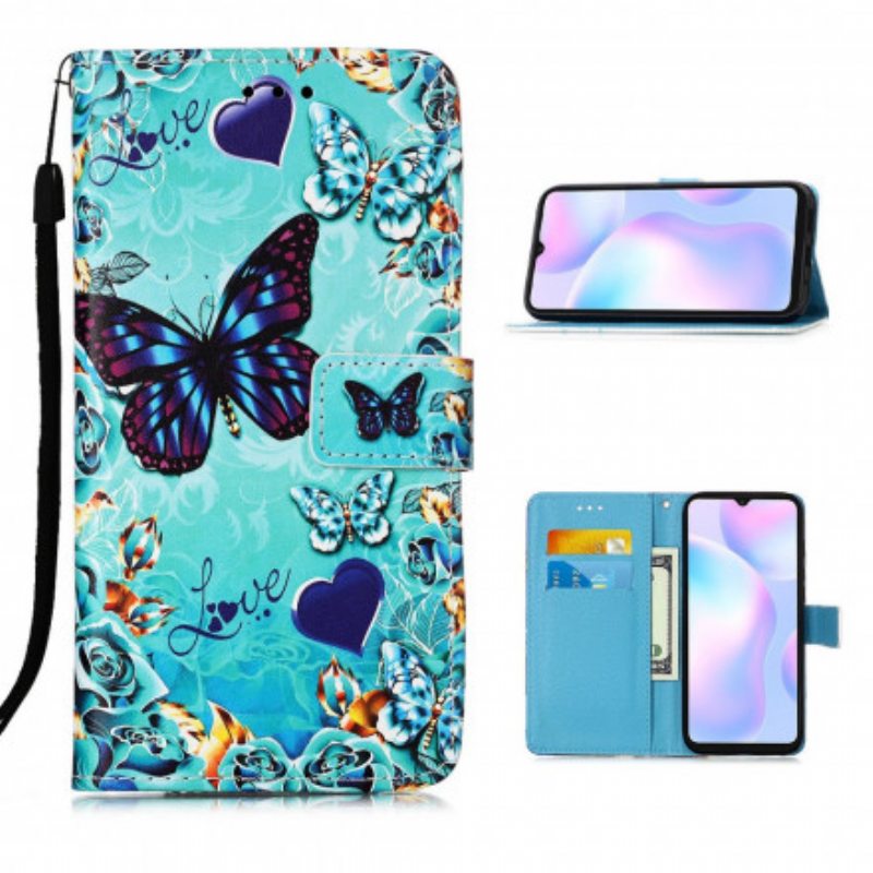 Kotelot Xiaomi Redmi 9A Suojaketju Kuori Love Butterflies Strappy