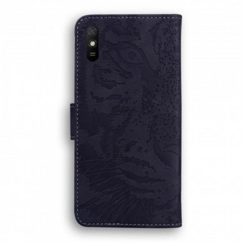 Nahkakotelo Xiaomi Redmi 9A Tiger-kasvoprintti