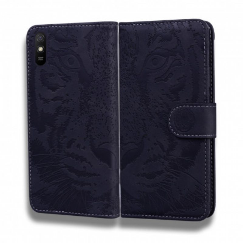 Nahkakotelo Xiaomi Redmi 9A Tiger-kasvoprintti