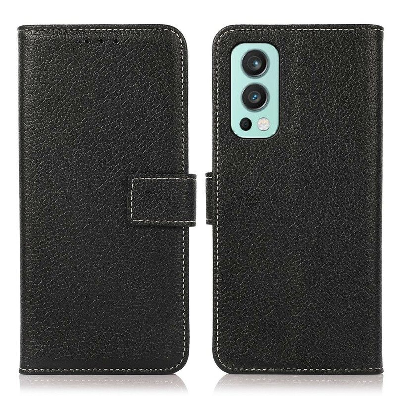 Flip Case OnePlus Nord 2 5G Litsi Nahka Ompeleella
