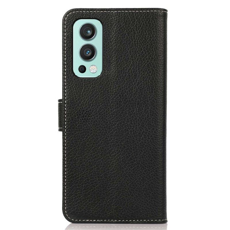 Flip Case OnePlus Nord 2 5G Litsi Nahka Ompeleella