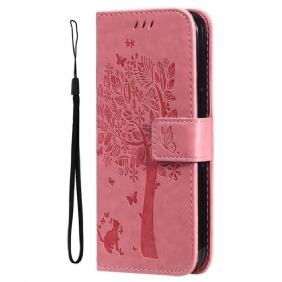 Flip Case Google Pixel 7 Pro Suojaketju Kuori Tree Ja Strappy Cat
