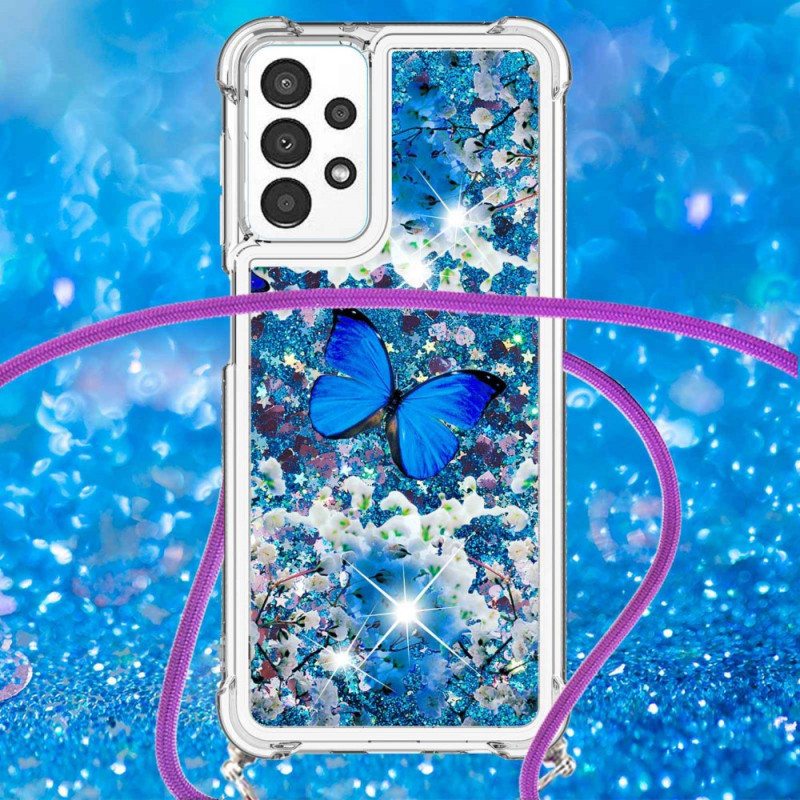 Case Samsung Galaxy A13 Kiristysnyörillä Kiristysnyöri Paljettiperhosia