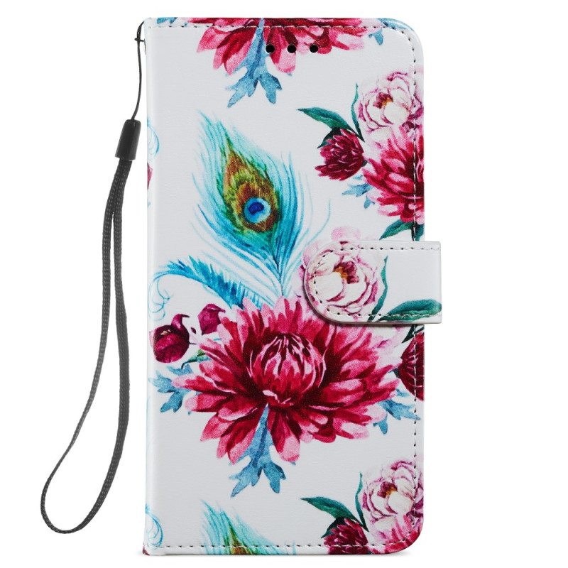 Flip Case Samsung Galaxy A34 5G Suojaketju Kuori Strappy Floral Fantasy