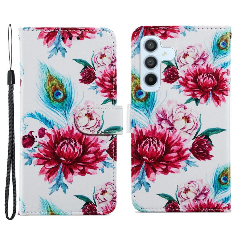 Flip Case Samsung Galaxy A34 5G Suojaketju Kuori Strappy Floral Fantasy