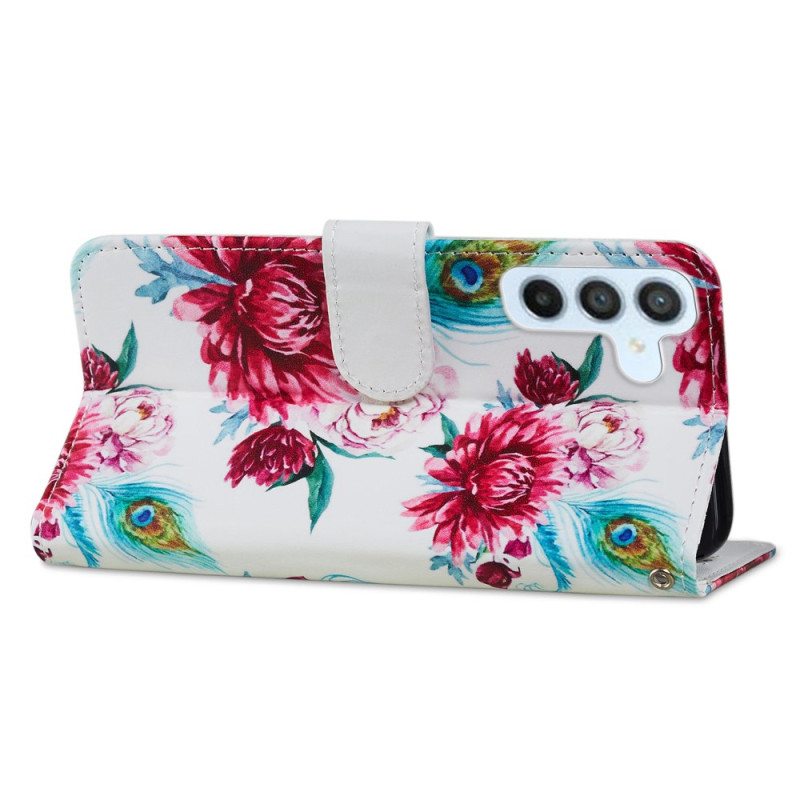 Flip Case Samsung Galaxy A34 5G Suojaketju Kuori Strappy Floral Fantasy