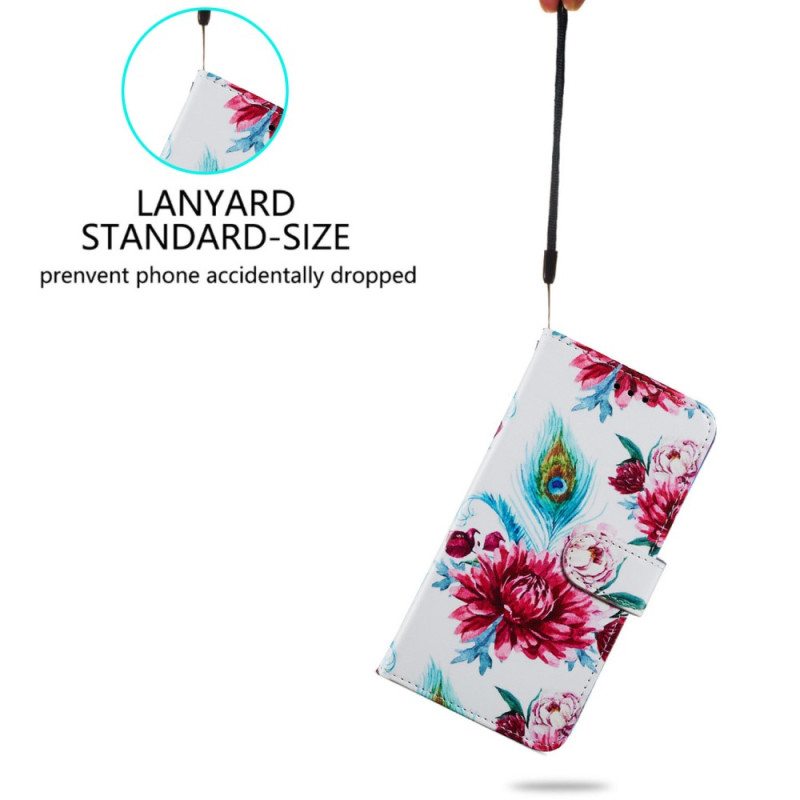 Flip Case Samsung Galaxy A34 5G Suojaketju Kuori Strappy Floral Fantasy