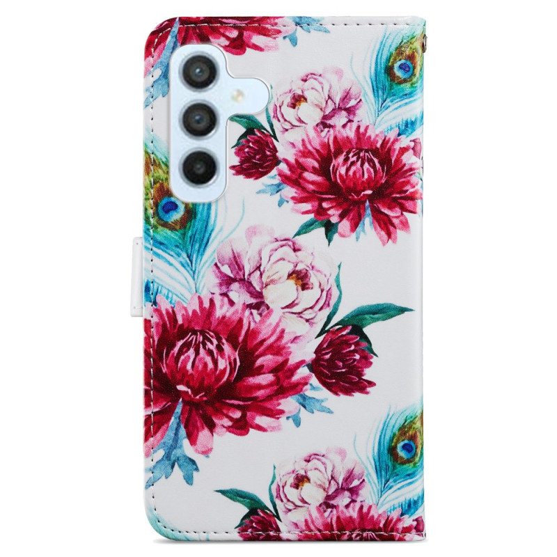 Flip Case Samsung Galaxy A34 5G Suojaketju Kuori Strappy Floral Fantasy