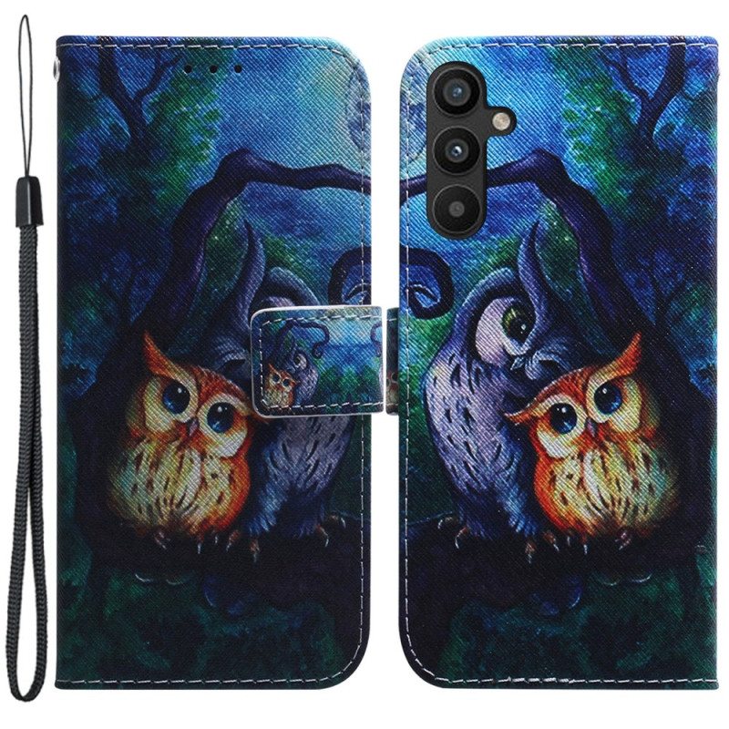 Kotelot Samsung Galaxy A34 5G Suojaketju Kuori Strappy Owls -maalaus