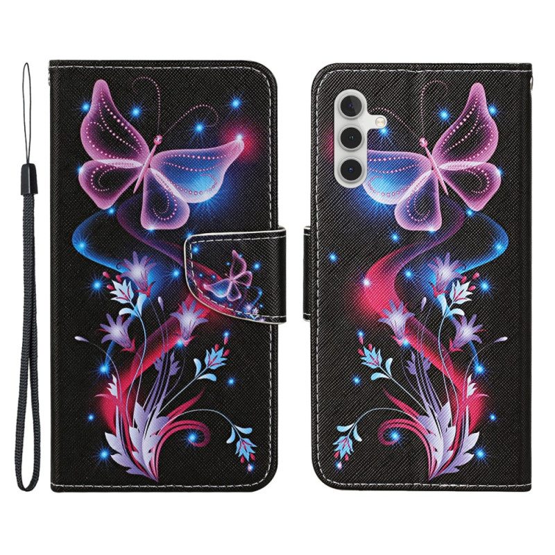 Kotelot Samsung Galaxy A34 5G Suojaketju Kuori Stringit Perhoset