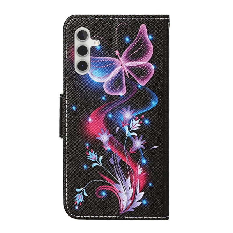 Kotelot Samsung Galaxy A34 5G Suojaketju Kuori Stringit Perhoset