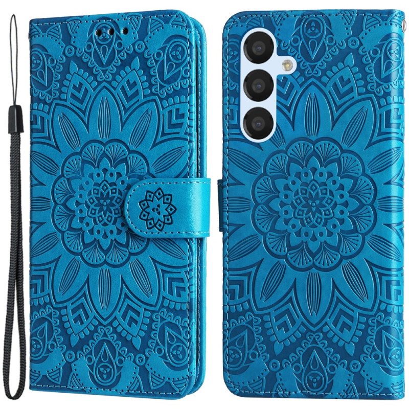 Nahkakotelo Samsung Galaxy A34 5G Mandala-aurinko Kaulanauhalla