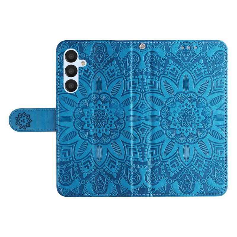 Nahkakotelo Samsung Galaxy A34 5G Mandala-aurinko Kaulanauhalla