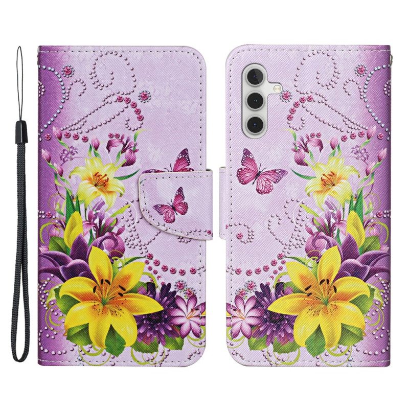 Nahkakotelo Samsung Galaxy A34 5G Suojaketju Kuori Mestarilliset Hihnaperhoset