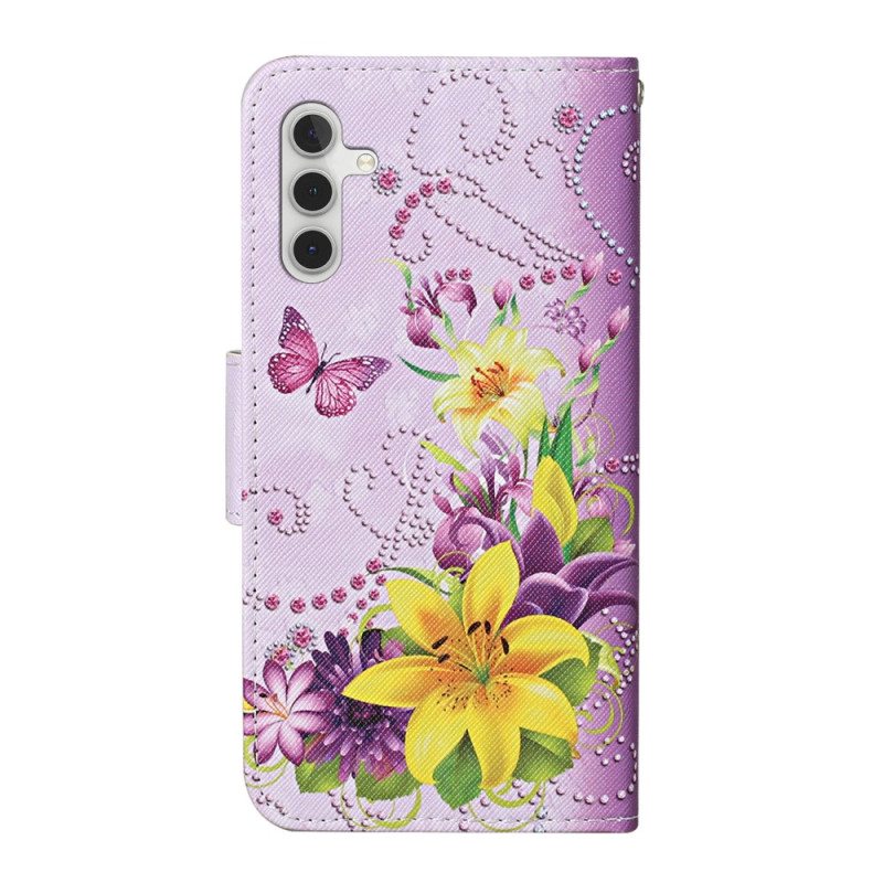 Nahkakotelo Samsung Galaxy A34 5G Suojaketju Kuori Mestarilliset Hihnaperhoset
