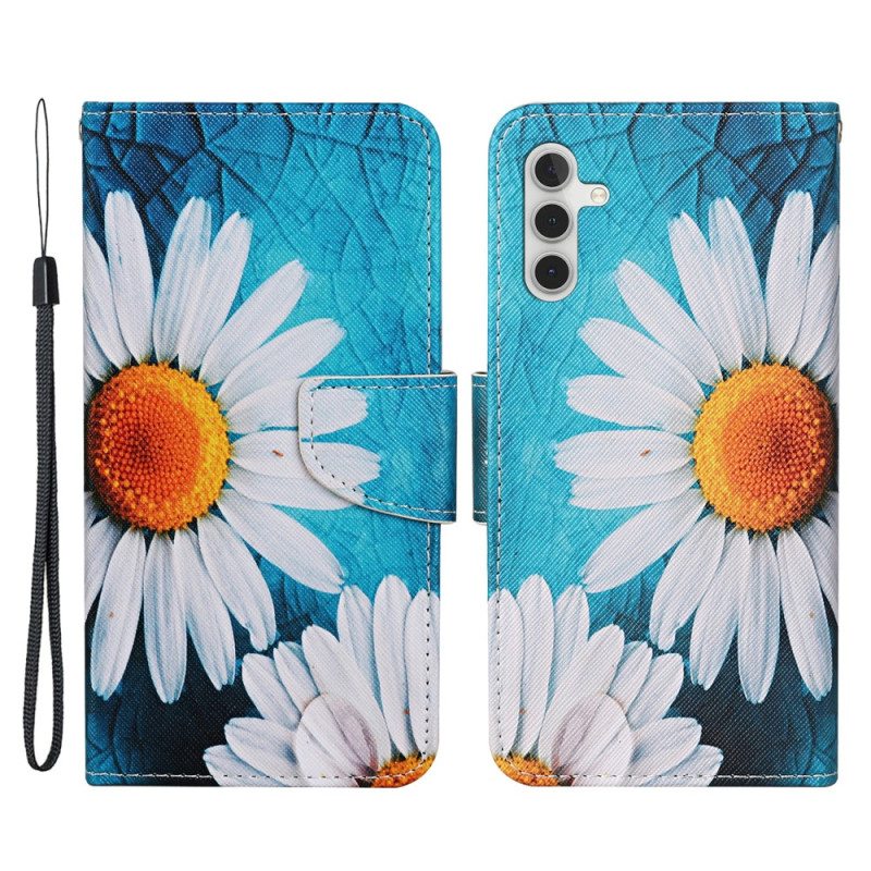 Nahkakotelo Samsung Galaxy A34 5G Suojaketju Kuori Thong Daisies