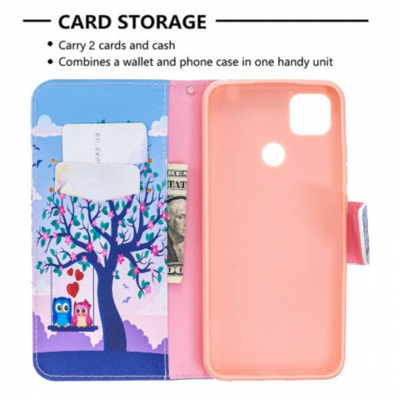 Flip Case Xiaomi Redmi 9C Pöllöt Swingissä