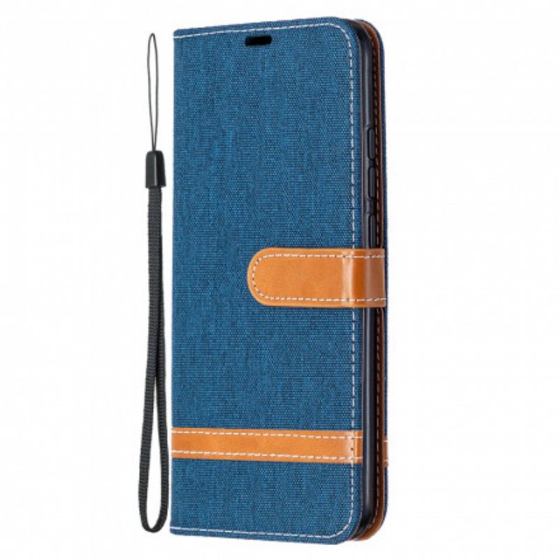 Flip Case Xiaomi Redmi 9C Suojaketju Kuori Kangas- Ja Nahkaefektihihna