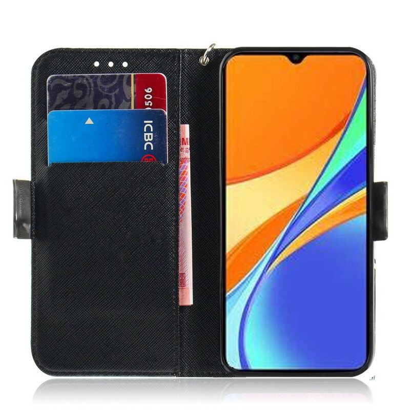 Kotelot Xiaomi Redmi 9C Suojaketju Kuori Harmaa Kissa Hihnalla