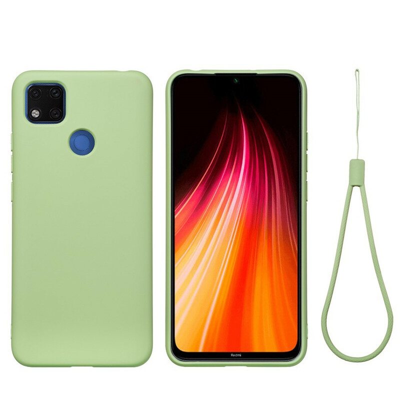 Kuori Xiaomi Redmi 9C Nestemäinen Silikoni Kaulanauhalla