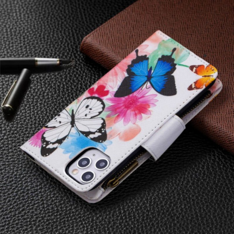 Kotelot iPhone 11 Pro Max Perhosten Vetoketjullinen Tasku