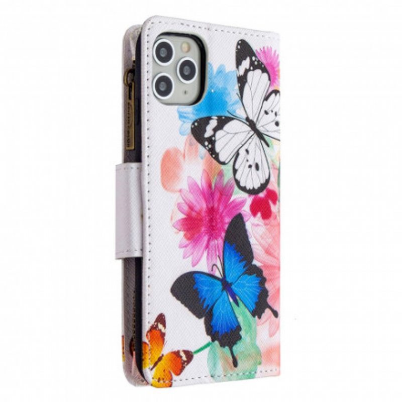 Kotelot iPhone 11 Pro Max Perhosten Vetoketjullinen Tasku