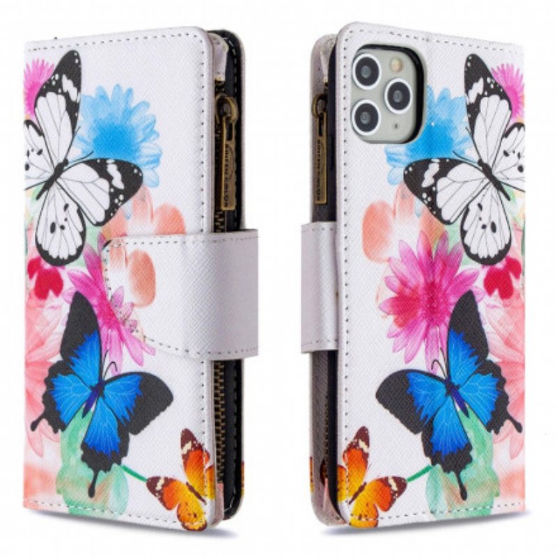 Kotelot iPhone 11 Pro Max Perhosten Vetoketjullinen Tasku