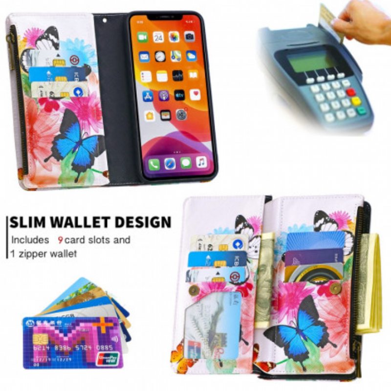 Kotelot iPhone 11 Pro Max Perhosten Vetoketjullinen Tasku