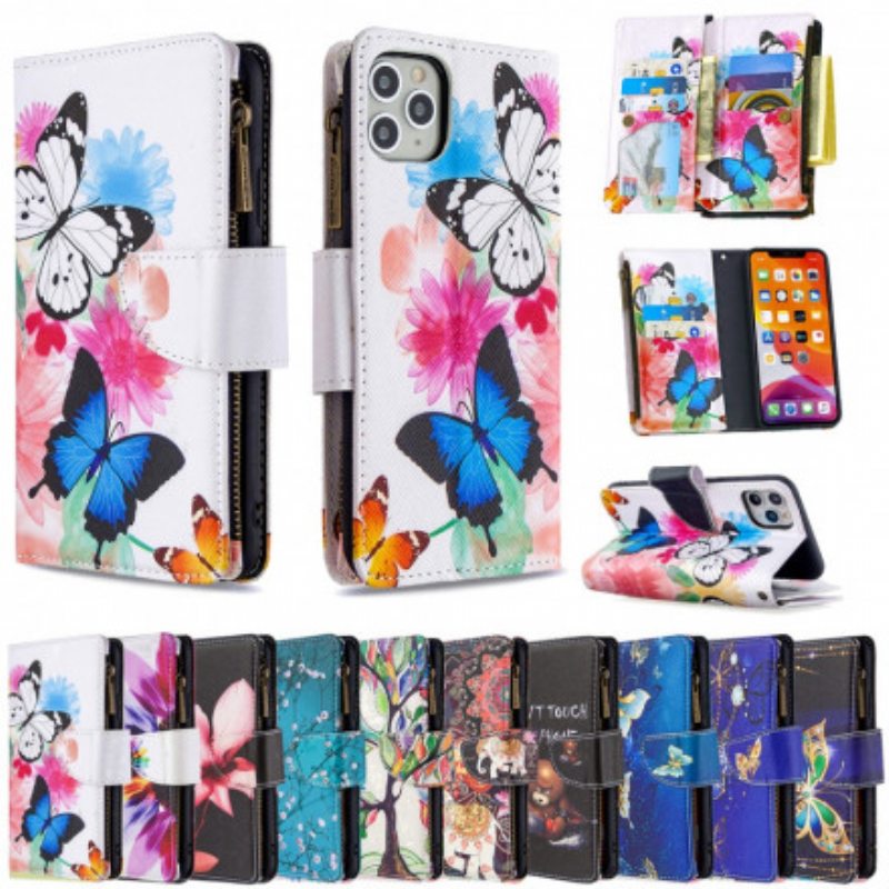 Kotelot iPhone 11 Pro Max Perhosten Vetoketjullinen Tasku