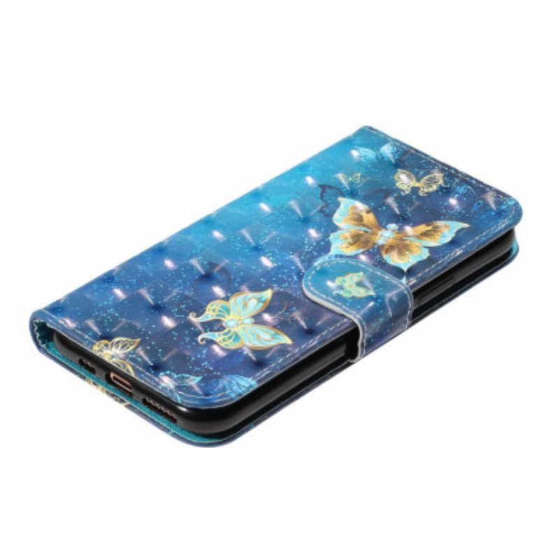Kotelot iPhone 11 Pro Max Vaaleapilkkuperhoset Kaulanauhalla