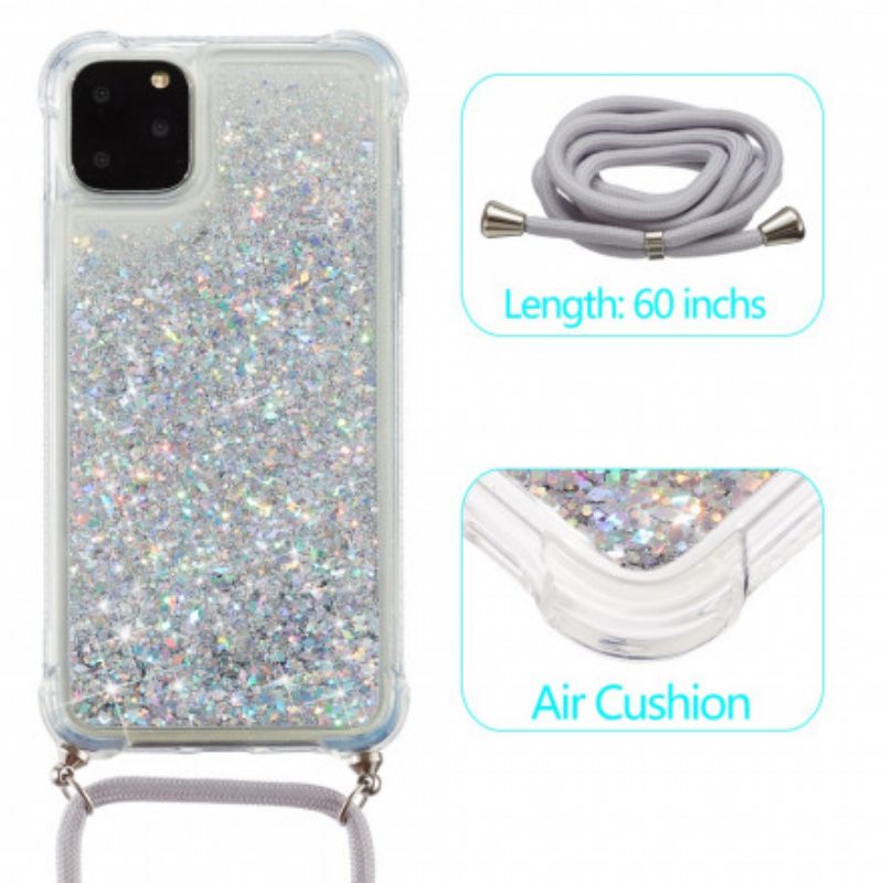 Kuori iPhone 11 Pro Max Paljetteja Ja Kiristysnyöri