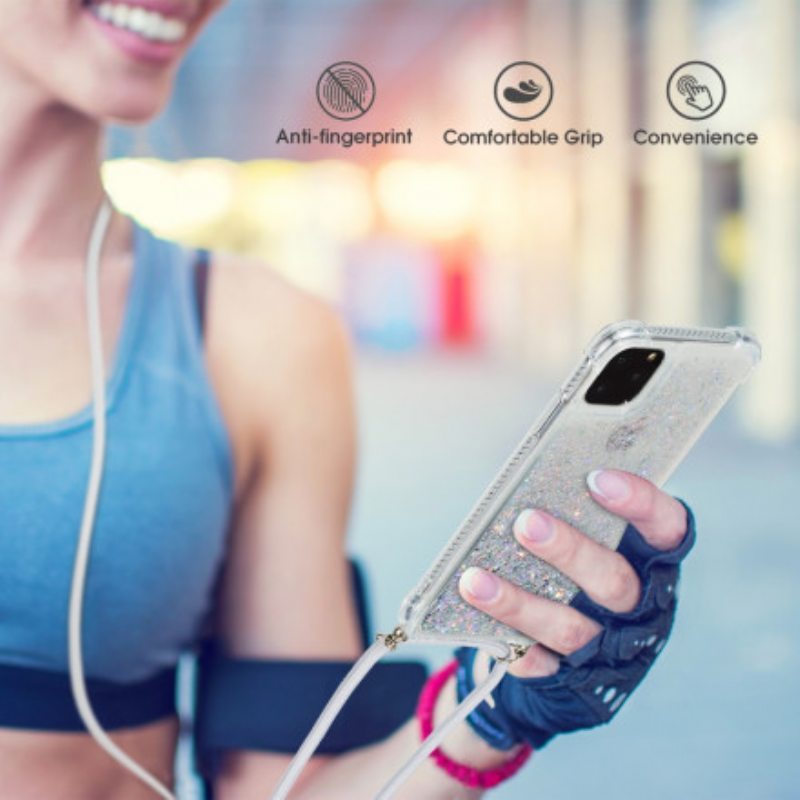 Kuori iPhone 11 Pro Max Paljetteja Ja Kiristysnyöri