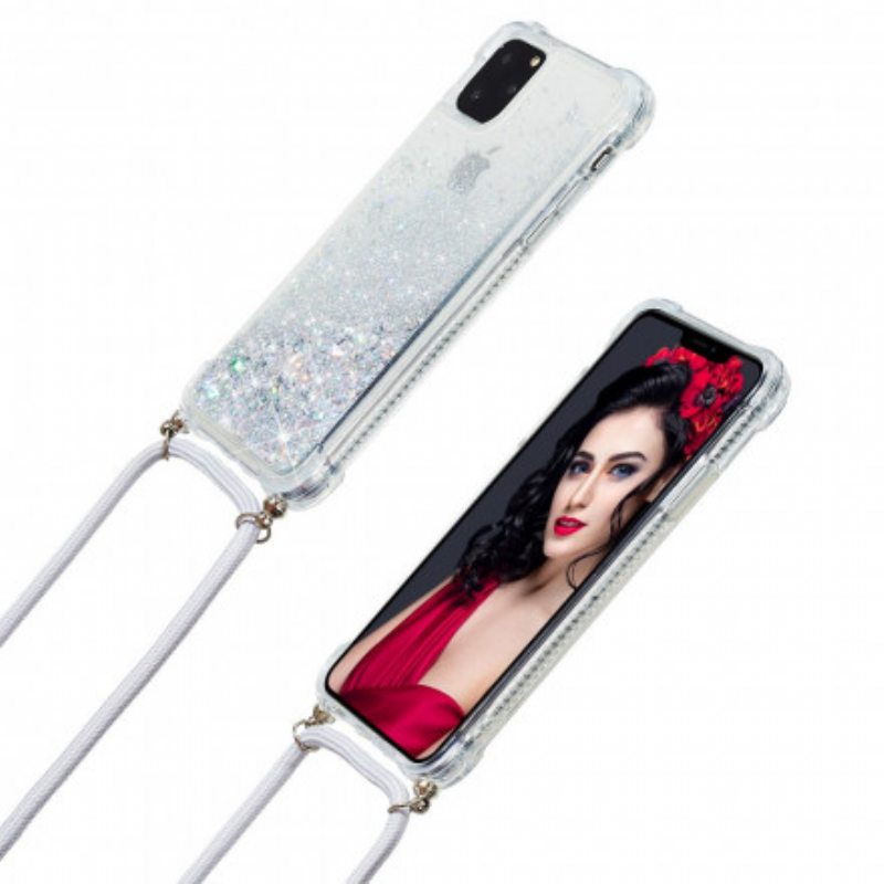 Kuori iPhone 11 Pro Max Paljetteja Ja Kiristysnyöri