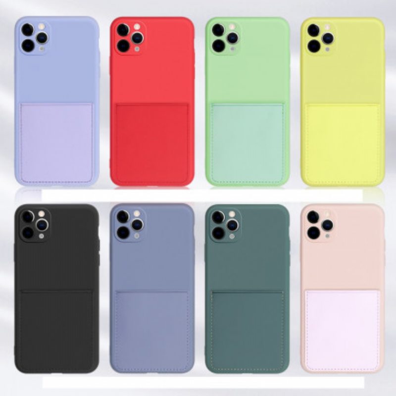 Kuori iPhone 11 Pro Max Silikonista Ja Keinonahasta Tehty Korttikotelo