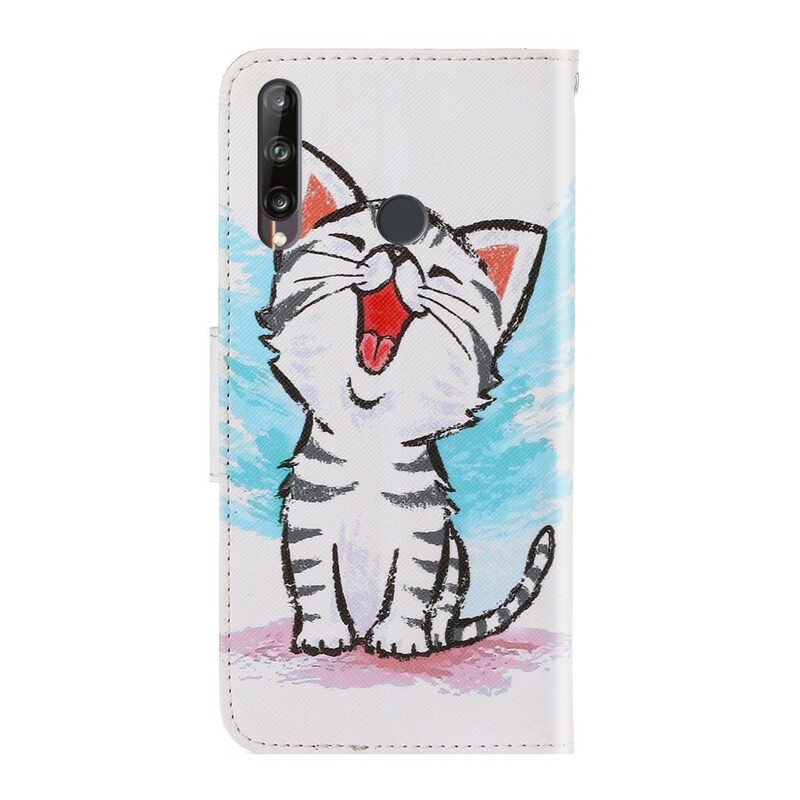 Nahkakotelo Huawei P40 Lite E Suojaketju Kuori Strappy Kitten