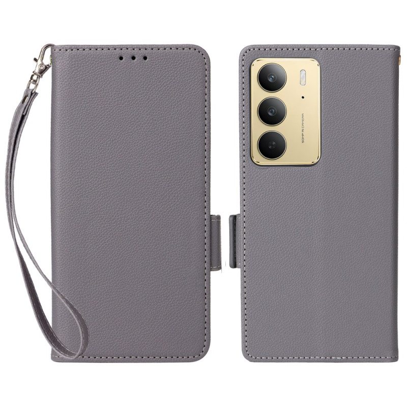 Kotelot Realme 14x 5g Litsikuvioinen Tekonahka Hihnalla Suojakuori