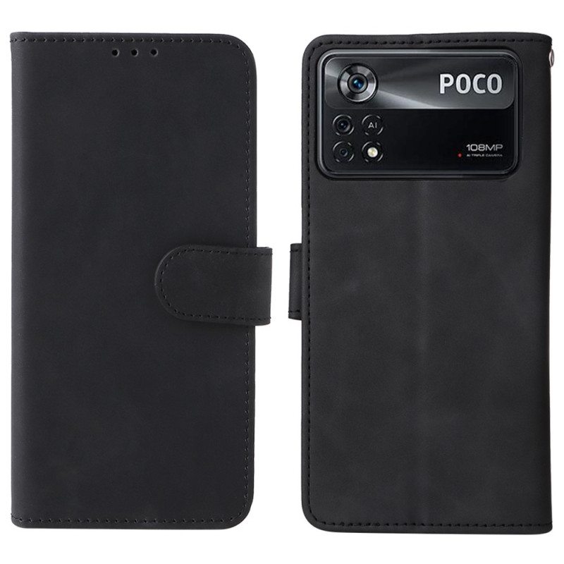 Flip Case Poco X4 Pro 5G Pelkkä Nahkatyyli
