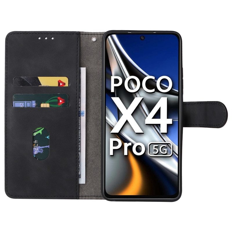 Flip Case Poco X4 Pro 5G Pelkkä Nahkatyyli