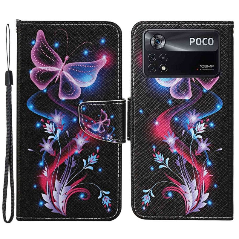 Kotelot Poco X4 Pro 5G Suojaketju Kuori Strappy Butterfly Dance