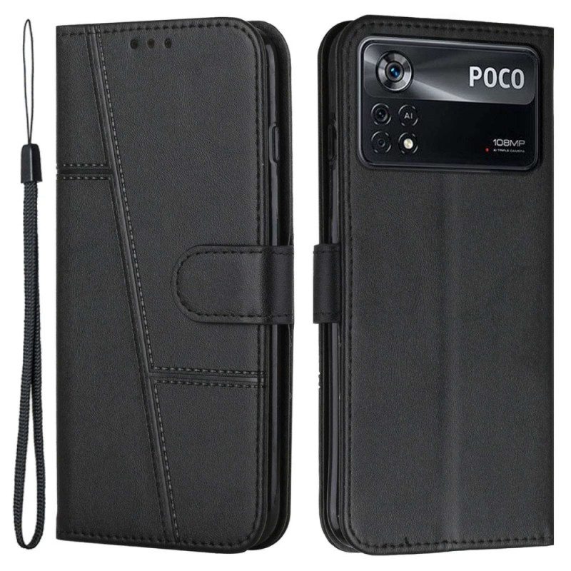 Kotelot Poco X4 Pro 5G Suojaketju Kuori Strappy Geometric Leather Style