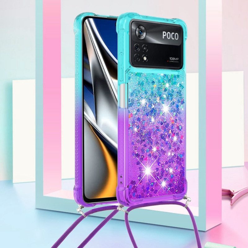 Kuori Poco X4 Pro 5G Kiristysnyörillä Glitter Silikoni Johto
