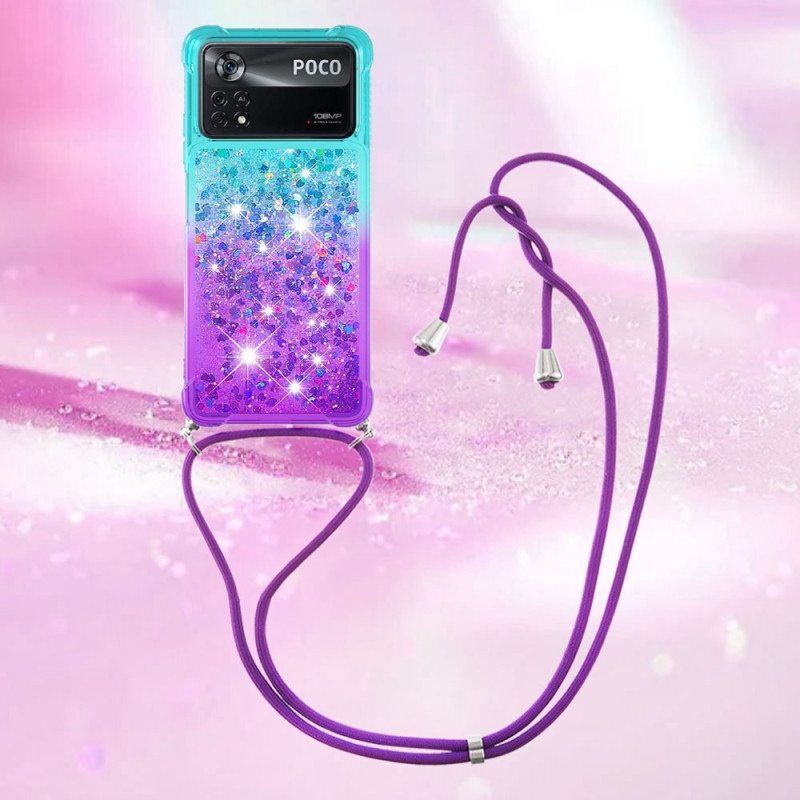 Kuori Poco X4 Pro 5G Kiristysnyörillä Glitter Silikoni Johto