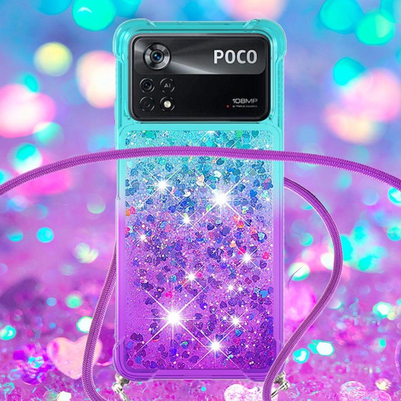 Kuori Poco X4 Pro 5G Kiristysnyörillä Glitter Silikoni Johto