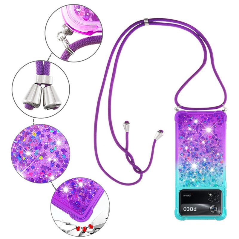 Kuori Poco X4 Pro 5G Kiristysnyörillä Glitter Silikoni Johto