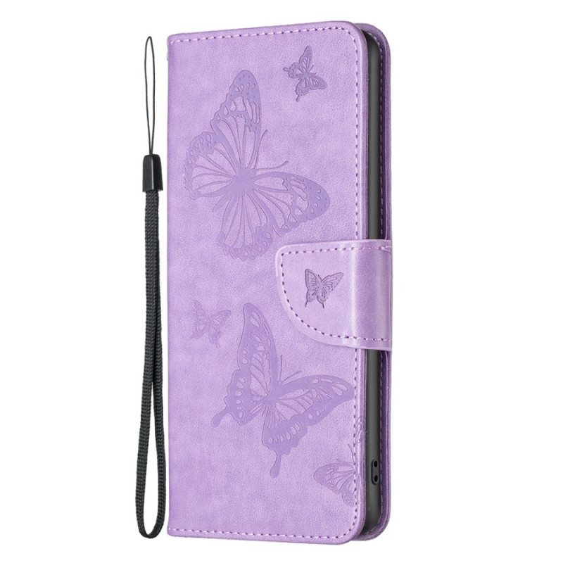 Nahkakotelo Poco X4 Pro 5G Suojaketju Kuori Strap Butterflies Print
