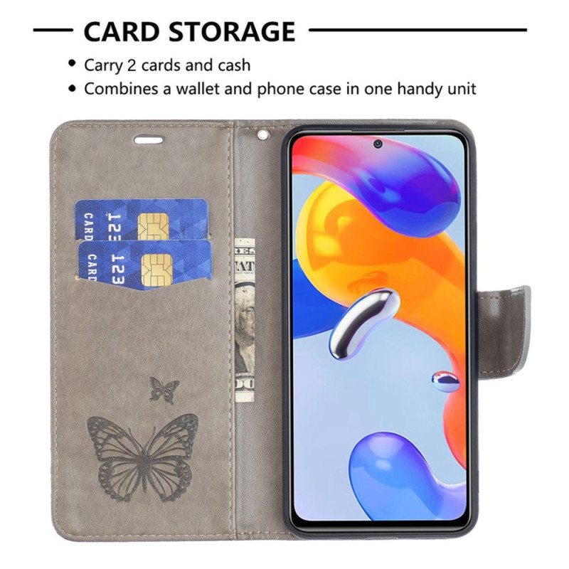 Nahkakotelo Poco X4 Pro 5G Suojaketju Kuori Strap Butterflies Print