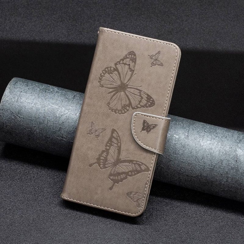 Nahkakotelo Poco X4 Pro 5G Suojaketju Kuori Strap Butterflies Print