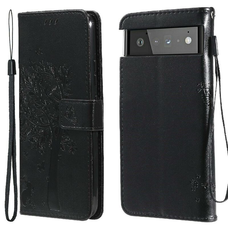 Kotelot Google Pixel 6 Suojaketju Kuori Puu Ja Kissanpentu Hihnalla